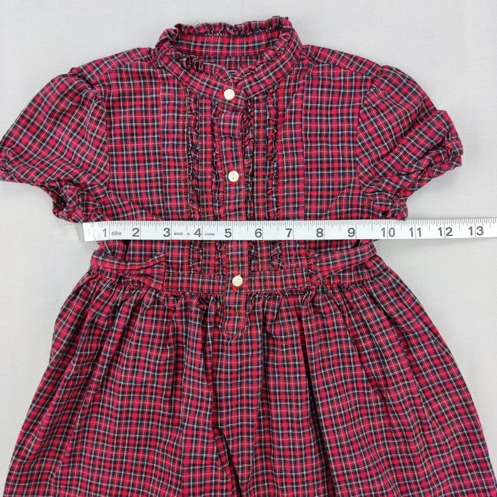 American Living Dress Girls 4T Red Plaid Ruffle Button Front Cotton Puff Sleeve